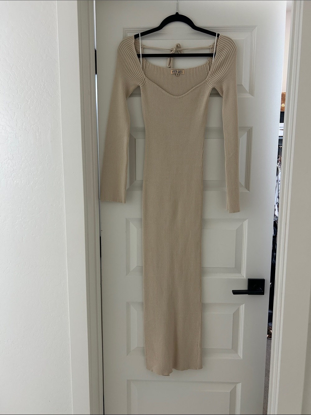 Verge Girl Cream Ribbed Long Sleeve Scoop Neck Maxi Dress